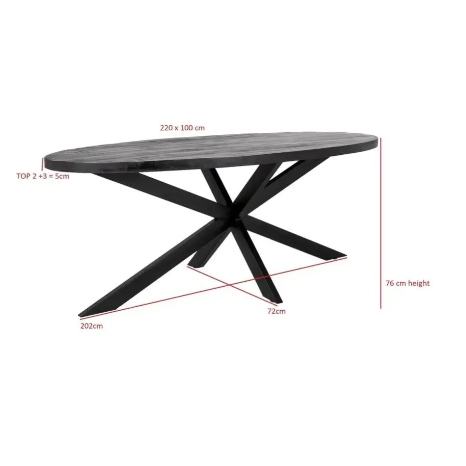 Eettafel Ovaal 220cm - Mangohout Zwart - Matrix-Poot - Mansour