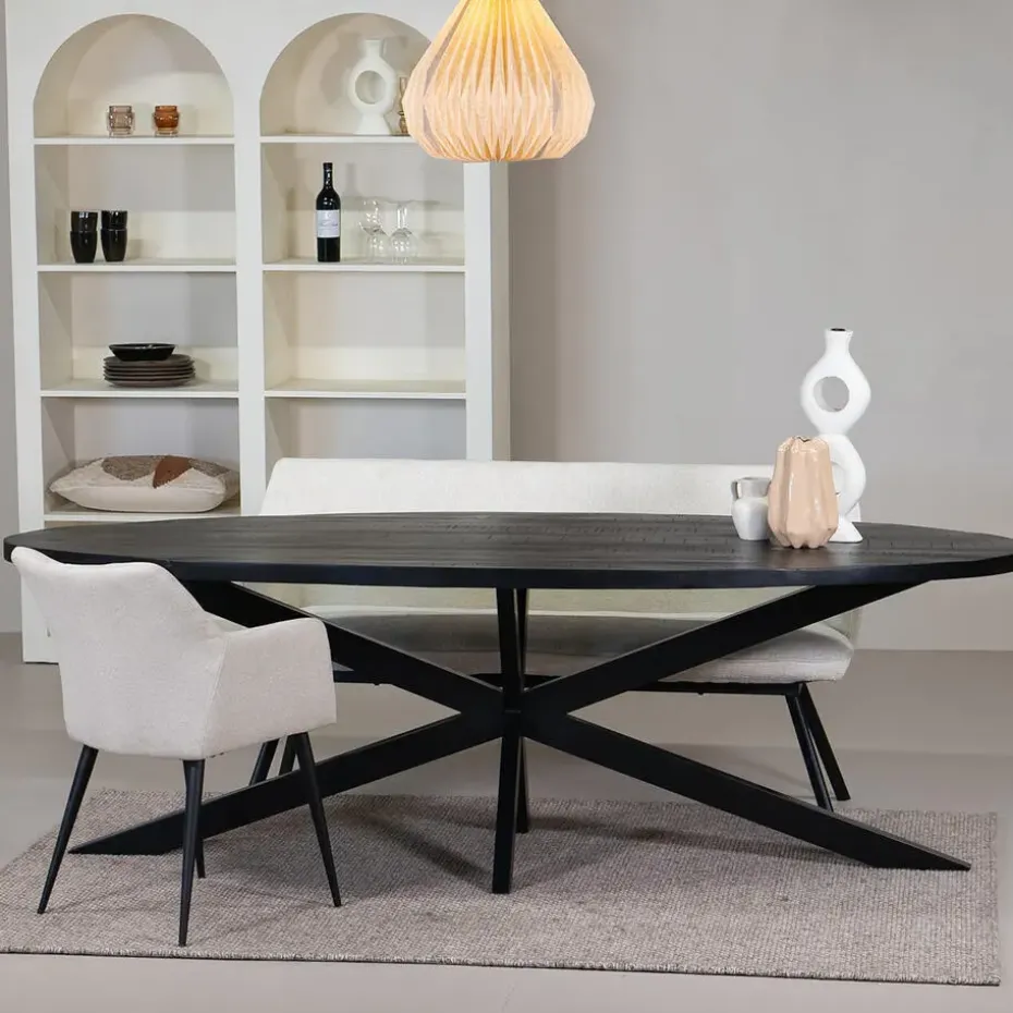 Eettafel Ovaal 180cm - Mangohout Zwart - Matrix-Poot - Mansour