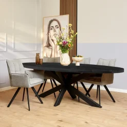 Eettafel Ovaal Zwart Hout - 300x120x76cm - Denver