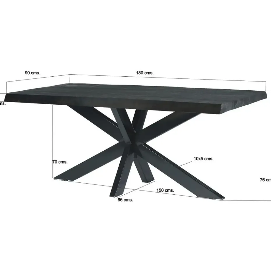 Eettafel Rechthoek 180cm - Zwart Mangohout - 2-4 personen - Norris