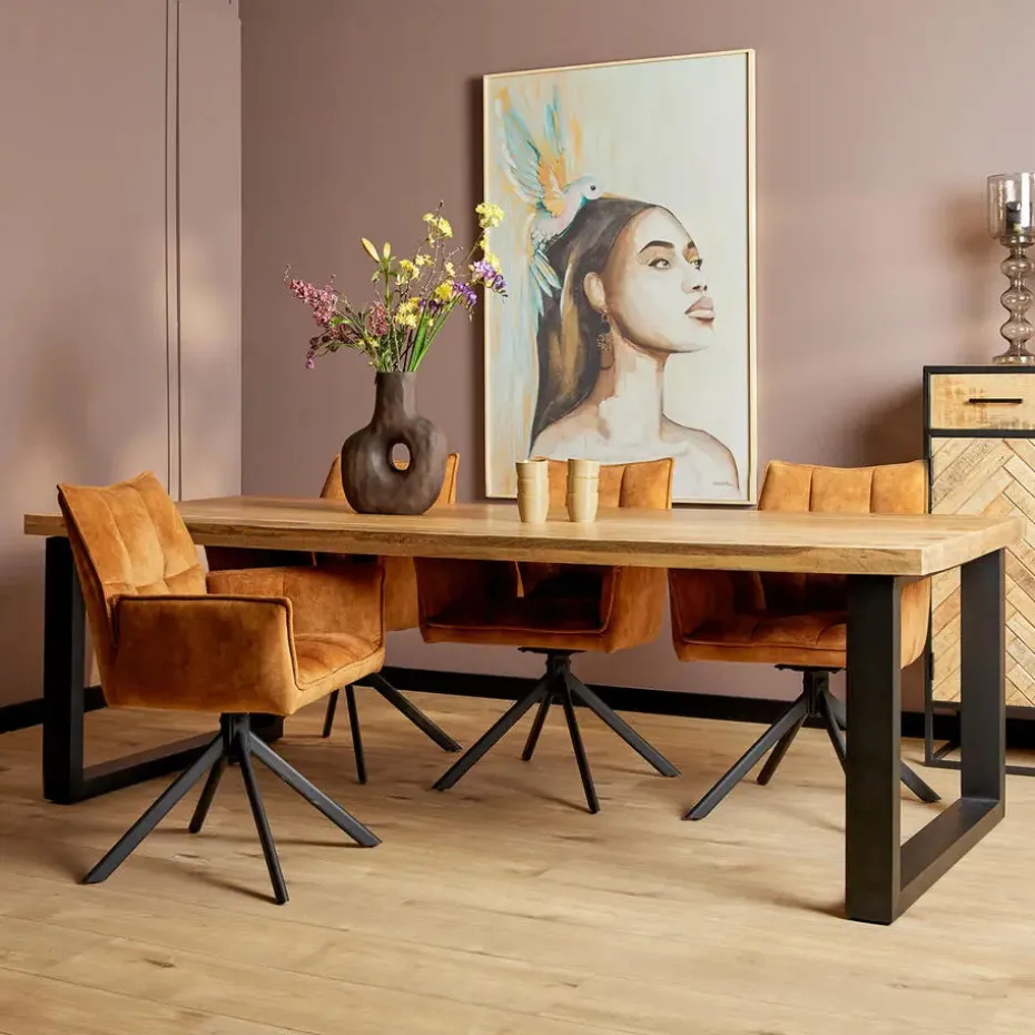 Eettafel Rechthoek Mangohout - U-Poot - 220x100x76cm - Denver