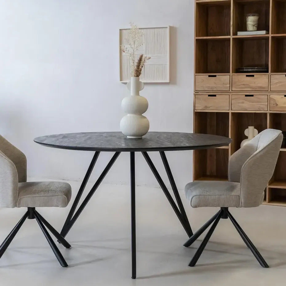 Eettafel Rond 130cm - Zwart Metaal - 4-6 Personen - Marly