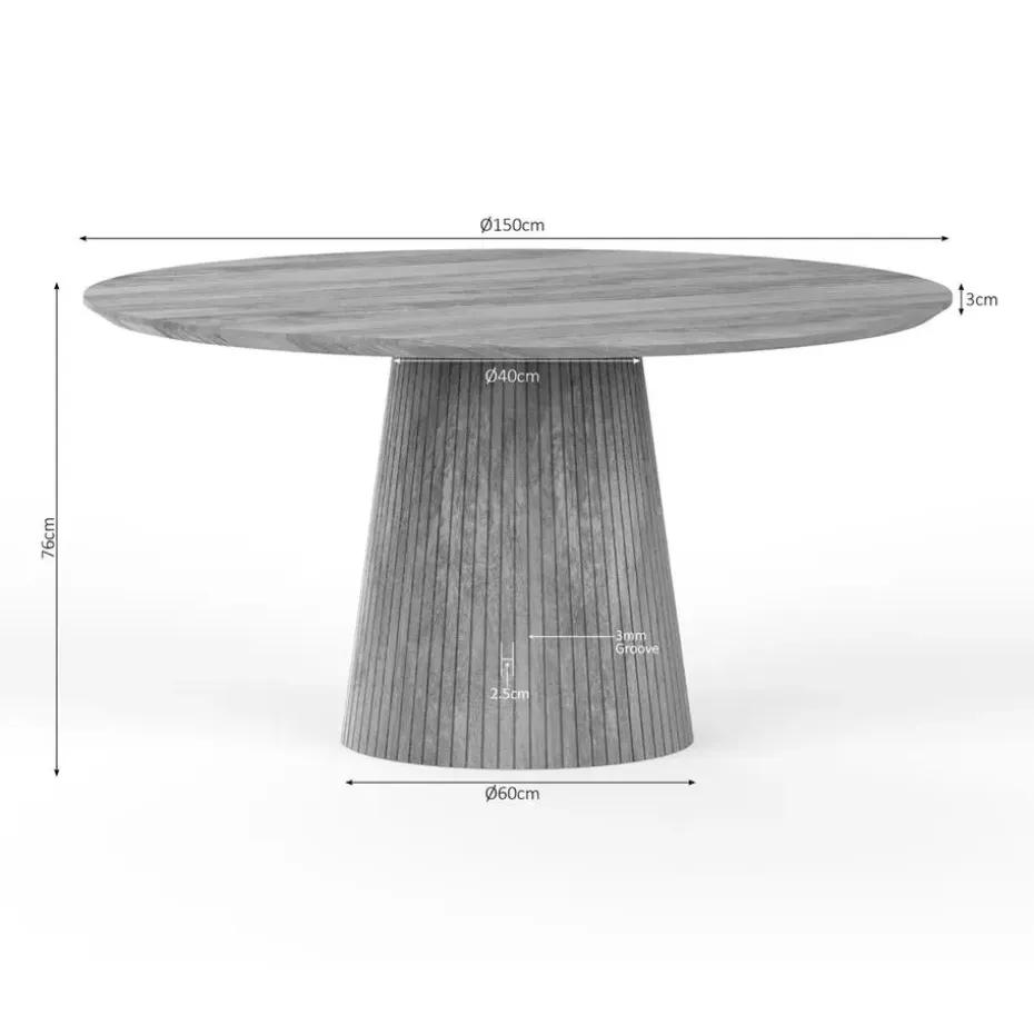 Eettafel Rond Naturel Hout - 150x150x76cm - Solana