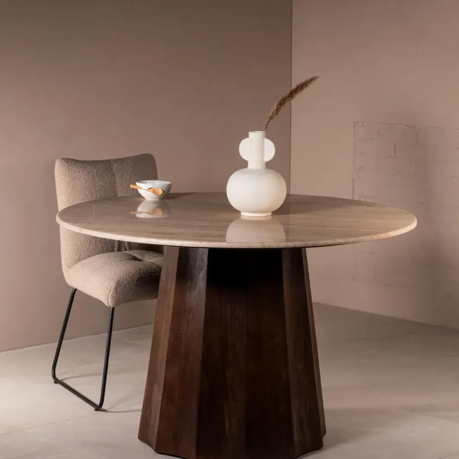 Eettafel Travertin Ø150cm - Japandi Stijl - Tafel Lucio