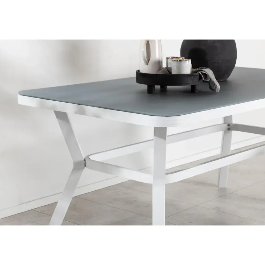 Eettafel Wit Grijs Glas - 160x90x74cm - Virya