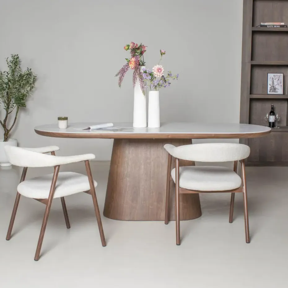 Eettafel Wit Keramiek/Walnoot - 200x90x77cm - Alba