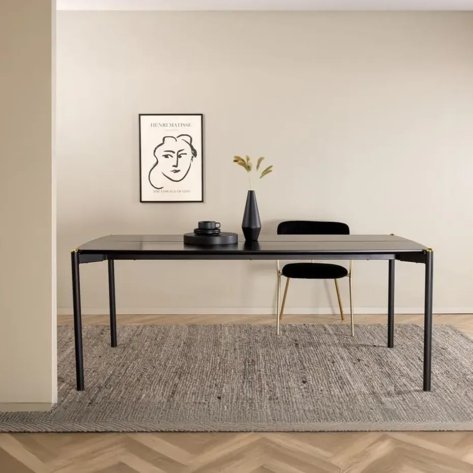 Eettafel Zwart Hout - 190x90x75cm - Pelle