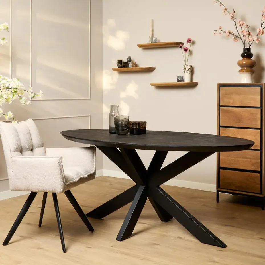 Eettafel Zwart Hout/Metaal - 160x90x76cm - Brandy