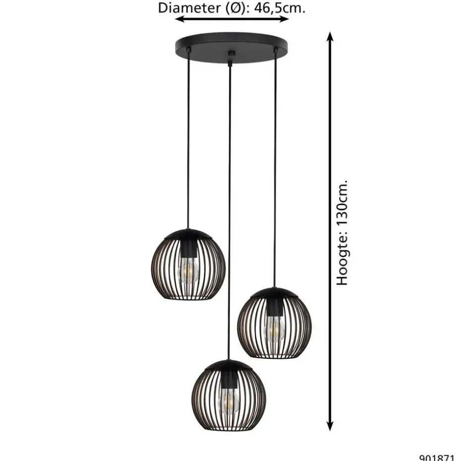 EGLO Almanzora Hanglamp - E27 - Ø 46.5 cm - Staal - Zwart/Koper