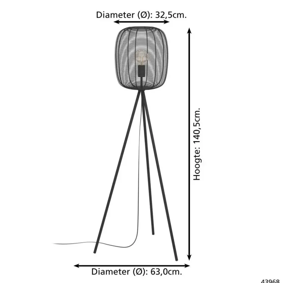 EGLO Derwen Vloerlamp - E27 - Metaal - Zwart