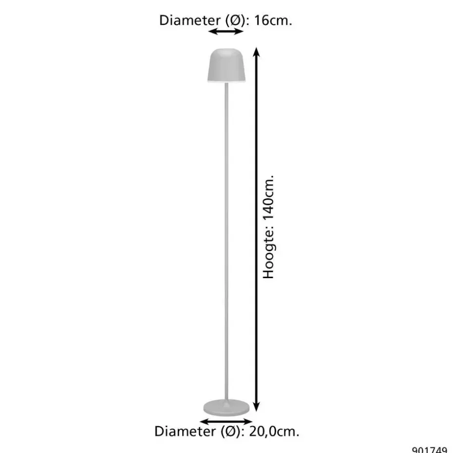 EGLO Mannera-L Staande lamp - USB-C - H 140 cm - Grijs