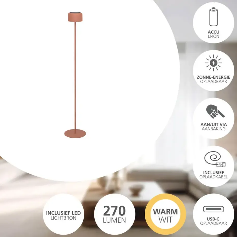 EGLO Roccanova-L Vloerlamp - Solar - 120 cm - Oranje - Oplaadbaar