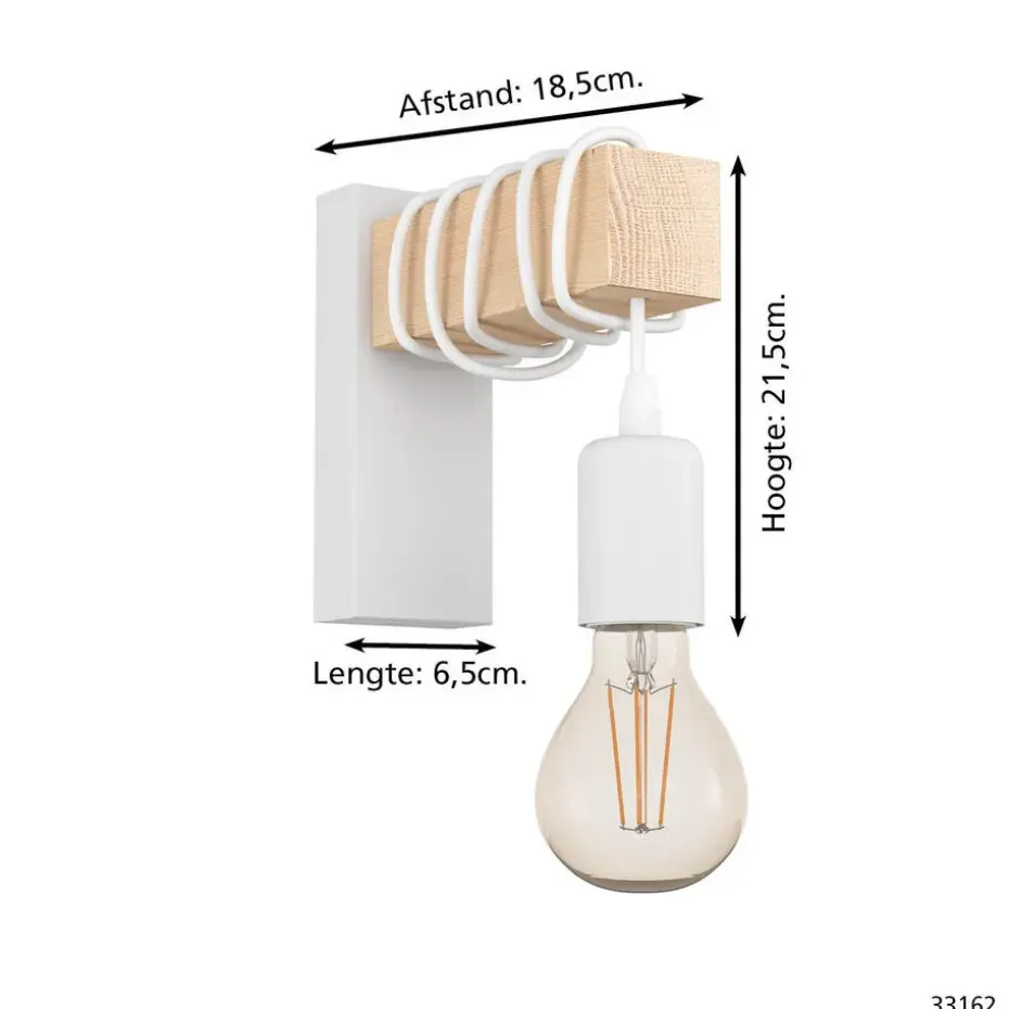EGLO Townshend Wandlamp - E27 - 21,5 cm - Wit/Bruin