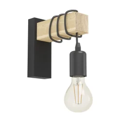 EGLO Townshend Wandlamp - E27 - 21,5 cm - Zwart/Bruin
