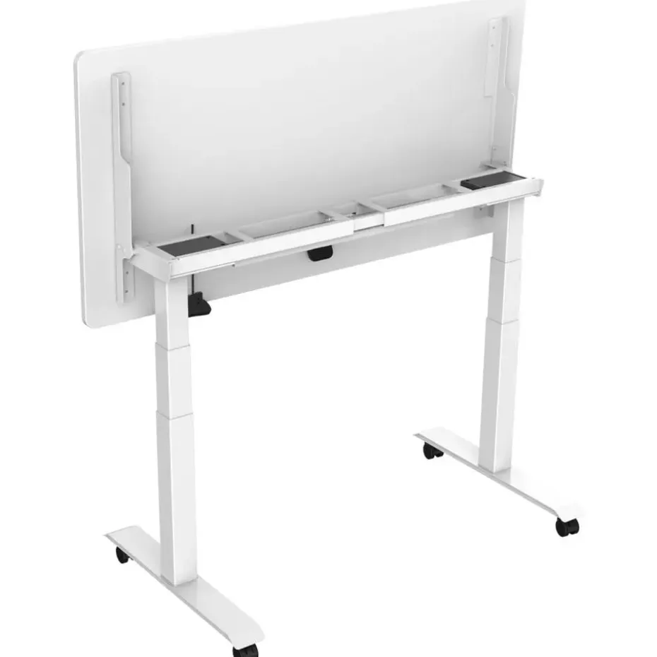 Elektrisch verstelbaar, opklapbaar en verrijdbaar bureau - 180x80 cm - Wit fram