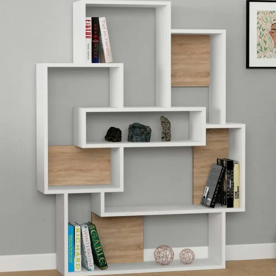 Emob Boekenplank Woody Fashion - 101 x 22 x 132 cm - Eiken-wit-design