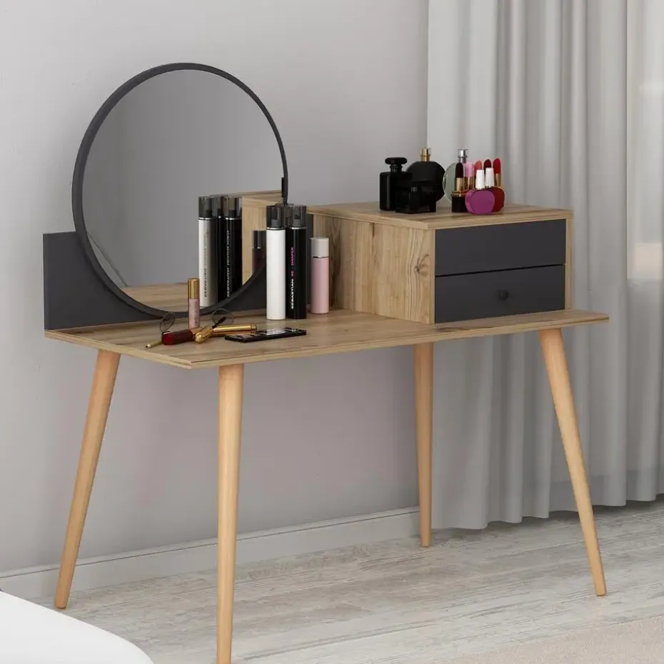 Emob Make-uptafel Woody Fashion - 120 x 60 x 96 cm - Walnut Anthracite-design