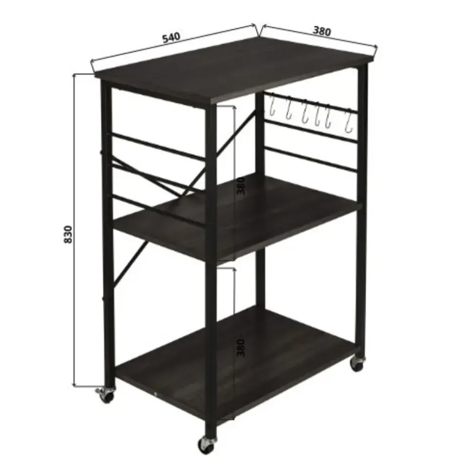 ERRO Serveerwagen - keukentrolley - 60x40x89 cm - zwart