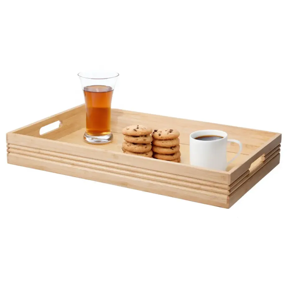 Excellent Houseware dienblad - bamboe - 50 x 30 x 6 cm - naturel