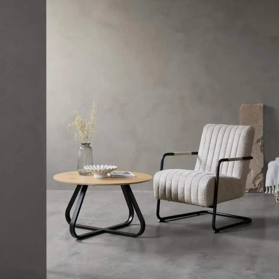 Fauteuil Stof/Metaal Zandkleur - Incl. Armleuning - Trout - Set van 2