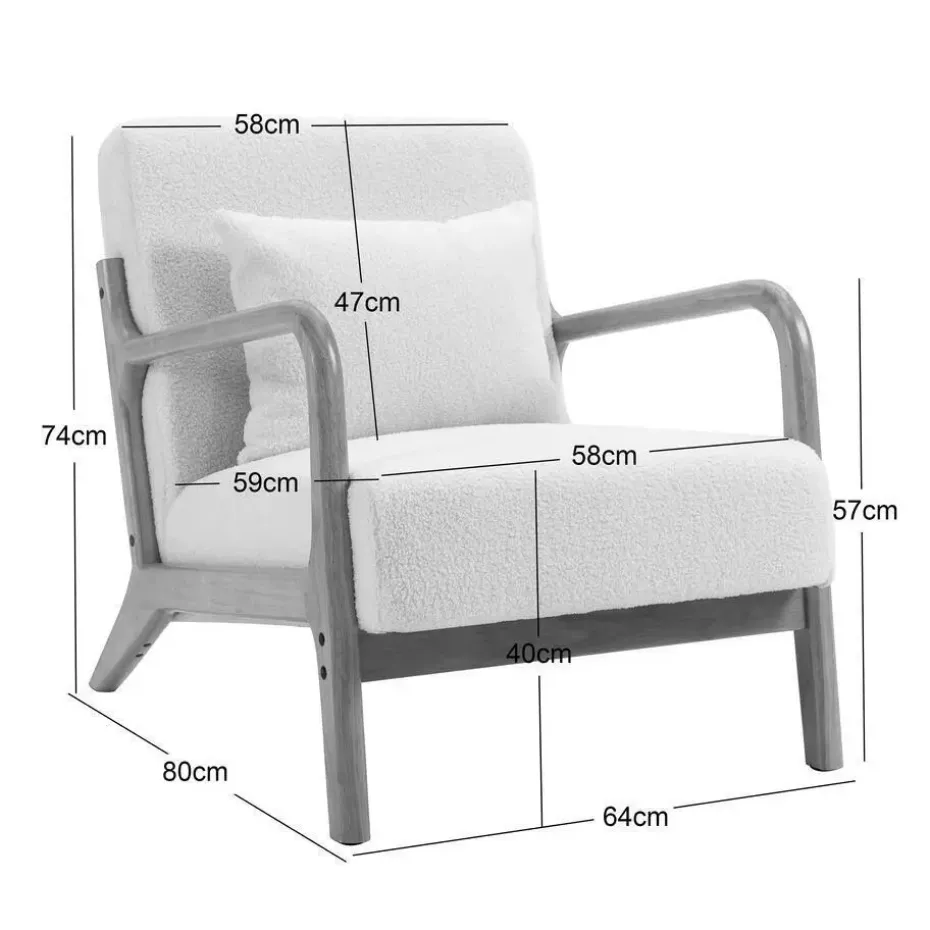 Fauteuil van massief hout en beige stof