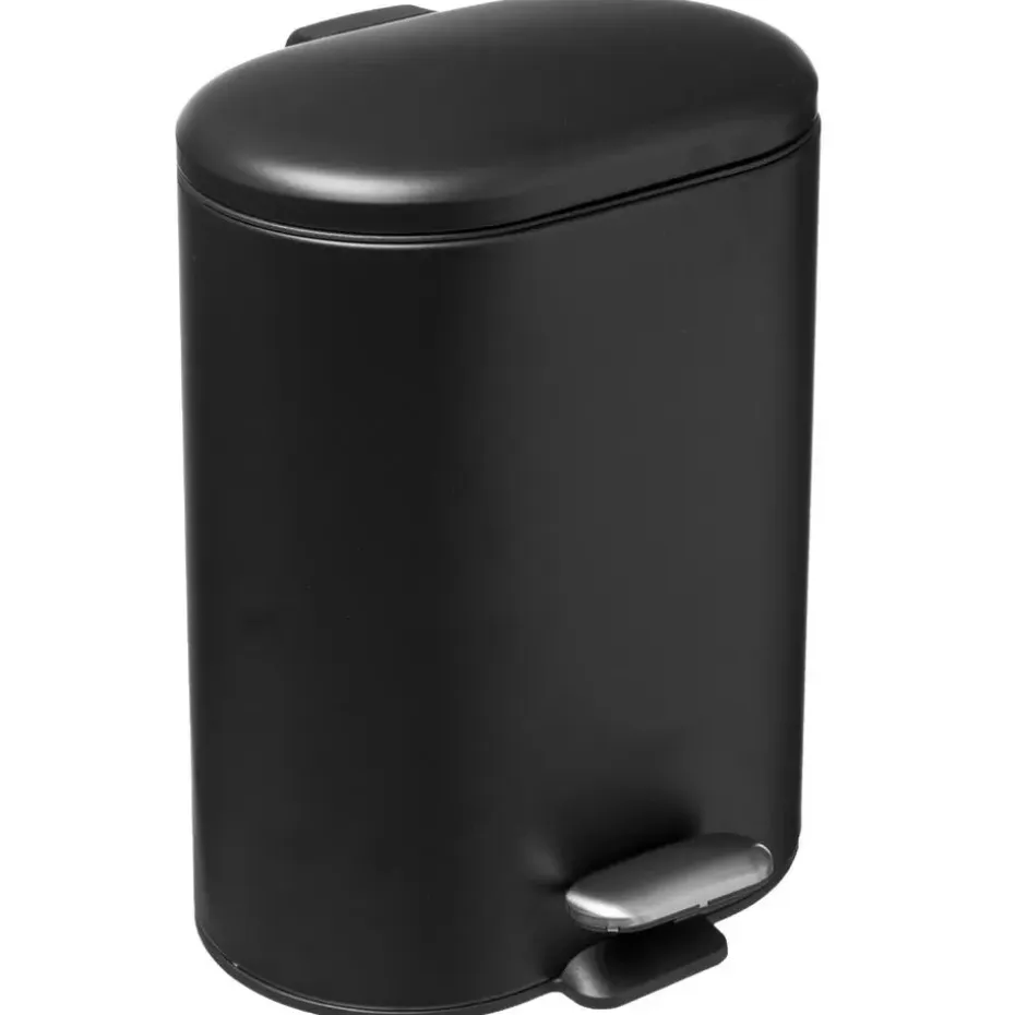 5Five - Prullenbak/pedaalemmer zwart rvs metaal 6 liter - 15x24x30 cm