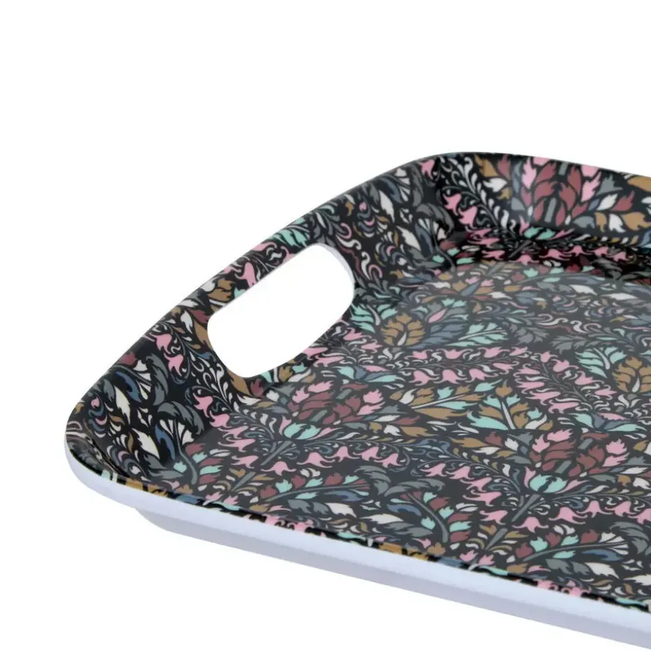5Five Design dienblad van melamine - 39 x 26 cm - flowers print antraciet
