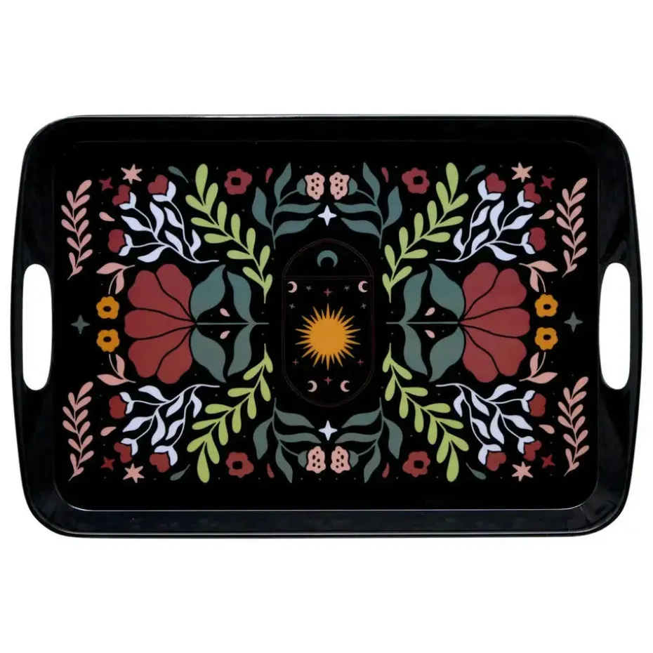 5Five Design dienblad van melamine - 39 x 26 cm - flowers print zwart