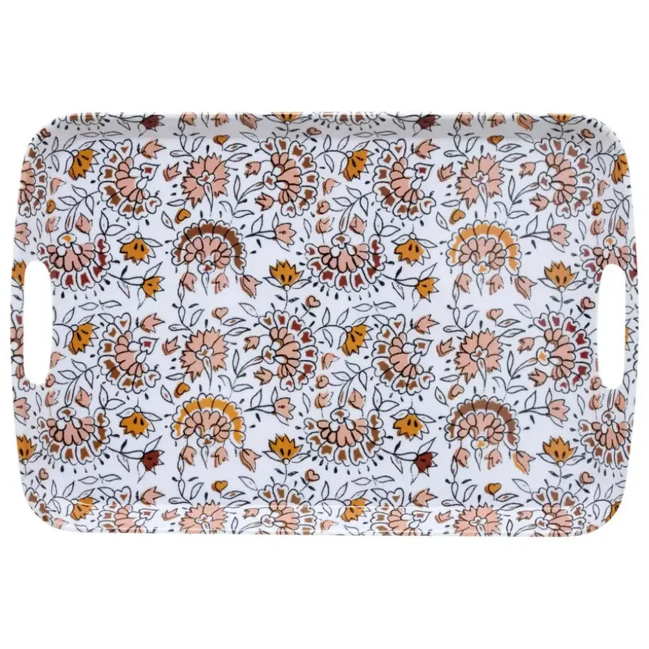 5Five Design dienblad van melamine - 39 x 26 cm - flowers print wit