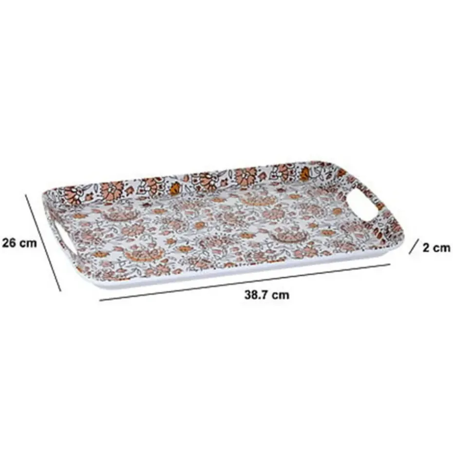 5Five Design dienblad van melamine - 39 x 26 cm - flowers print wit