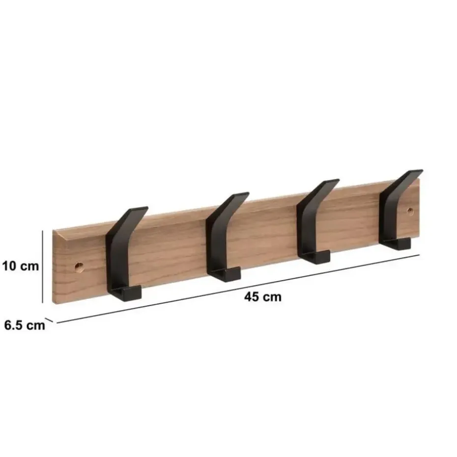 5Five Kapstok - 4 ophang haken - RVS - bruin/zwart - 45 x 10 cm