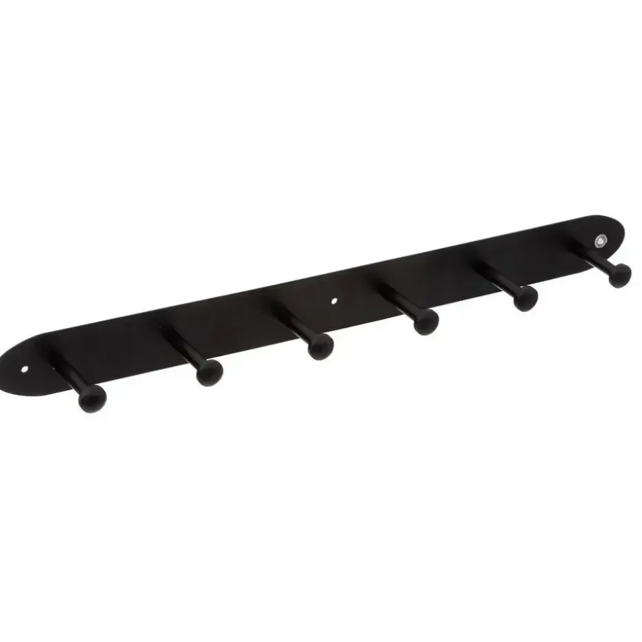 5Five Kapstok rek voor wand/muur - zwart - 6x ophanghaken - 55 cm