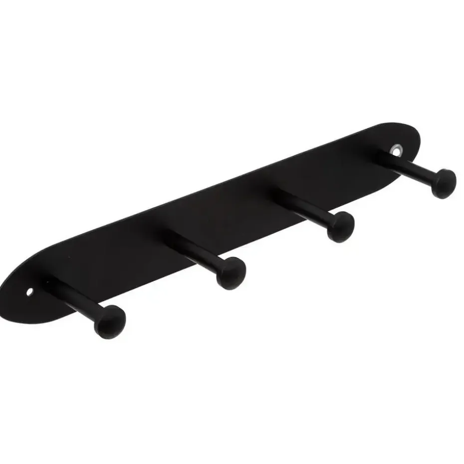 5Five Kapstok rek voor wand/muur - zwart - 4 ophanghaken - B35 cm
