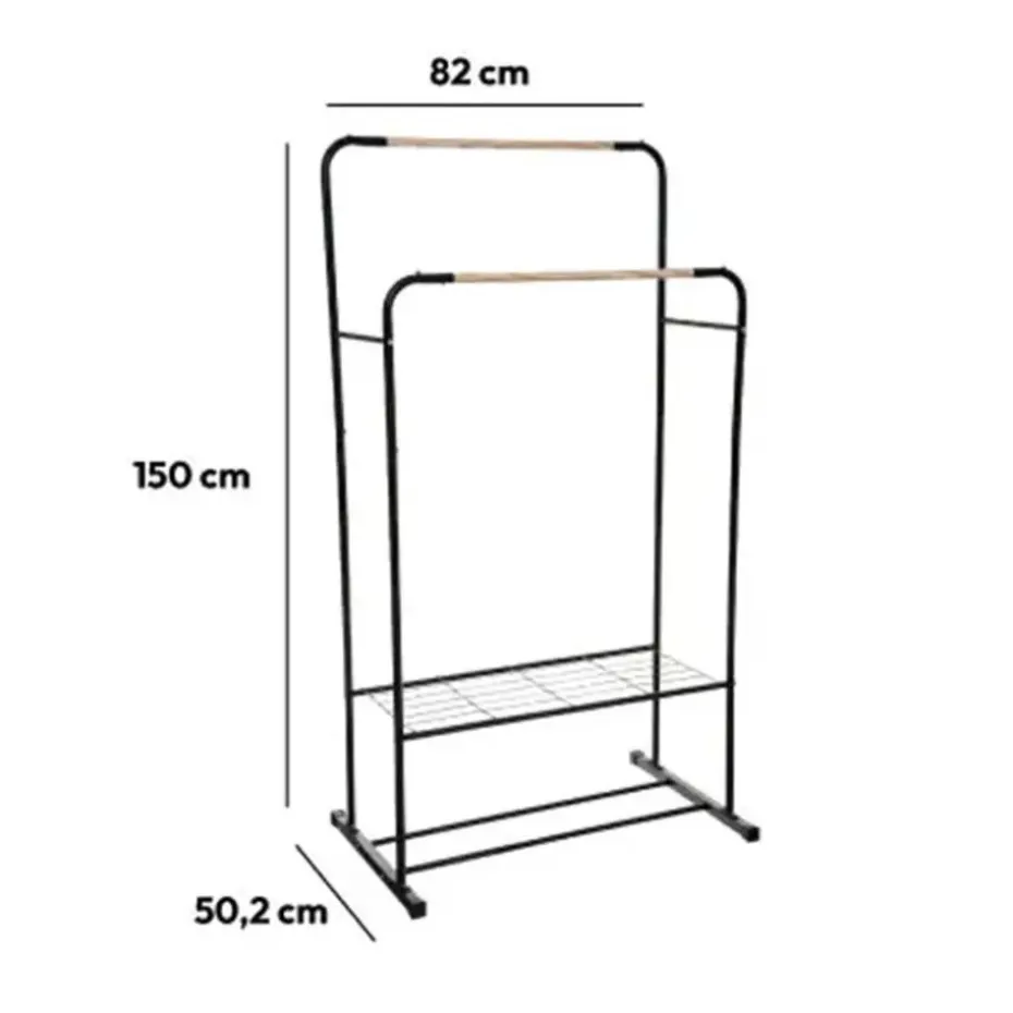 5Five Kledingrek - dubbele stang - metaal - 82 x 50 x 153 cm