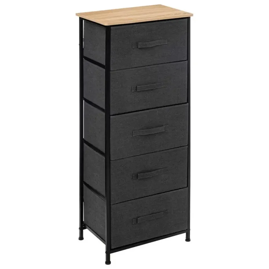 5Five Opbergkast - 5x mand - 45x30x114cm - hout/stof donkergrijs