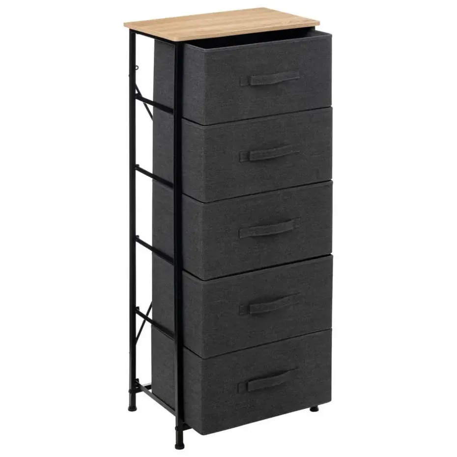 5Five Opbergkast - 5x mand - 45x30x114cm - hout/stof donkergrijs