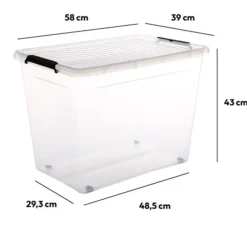 5Five Opbergkist met deksel - Clip Box - 80L - 58x39x43 cm