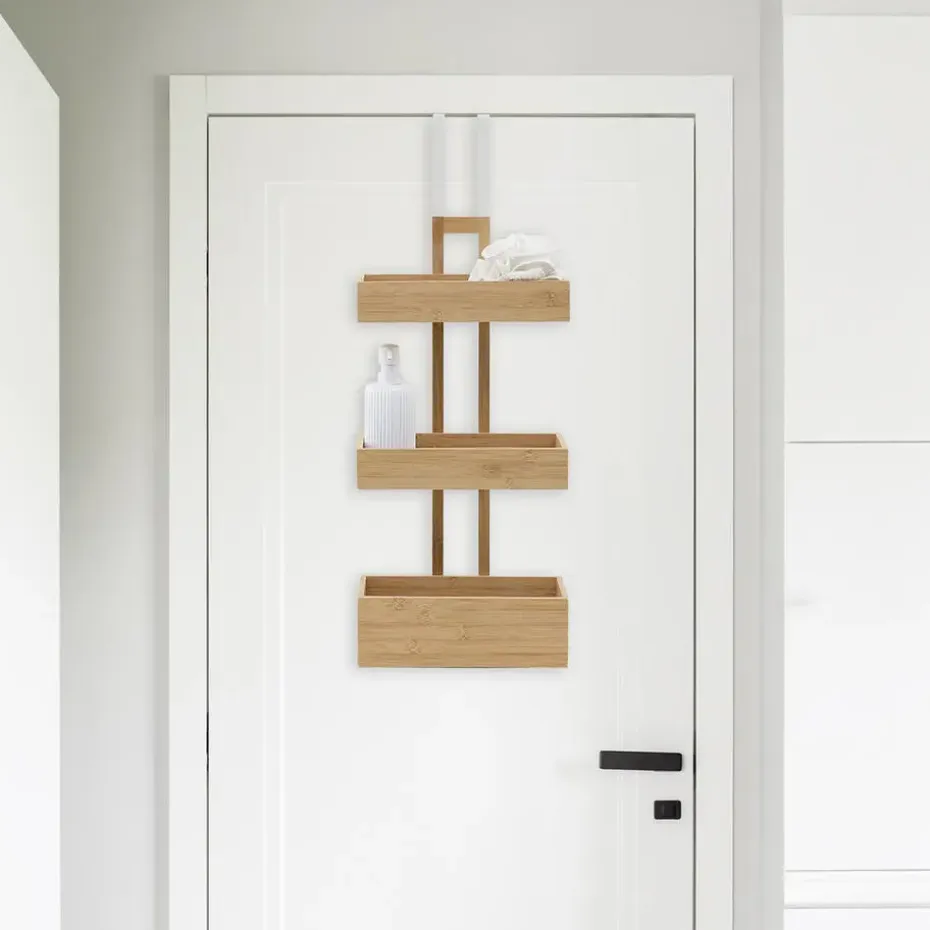 5Five Opbergmanden deur - 3-laags - bamboe - bruin - 28x19x75cm