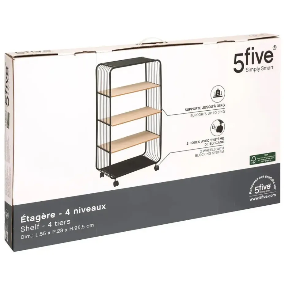 5Five Opbergrekje 4 laags met planken - metaal - 55 x 28 x 96 cm