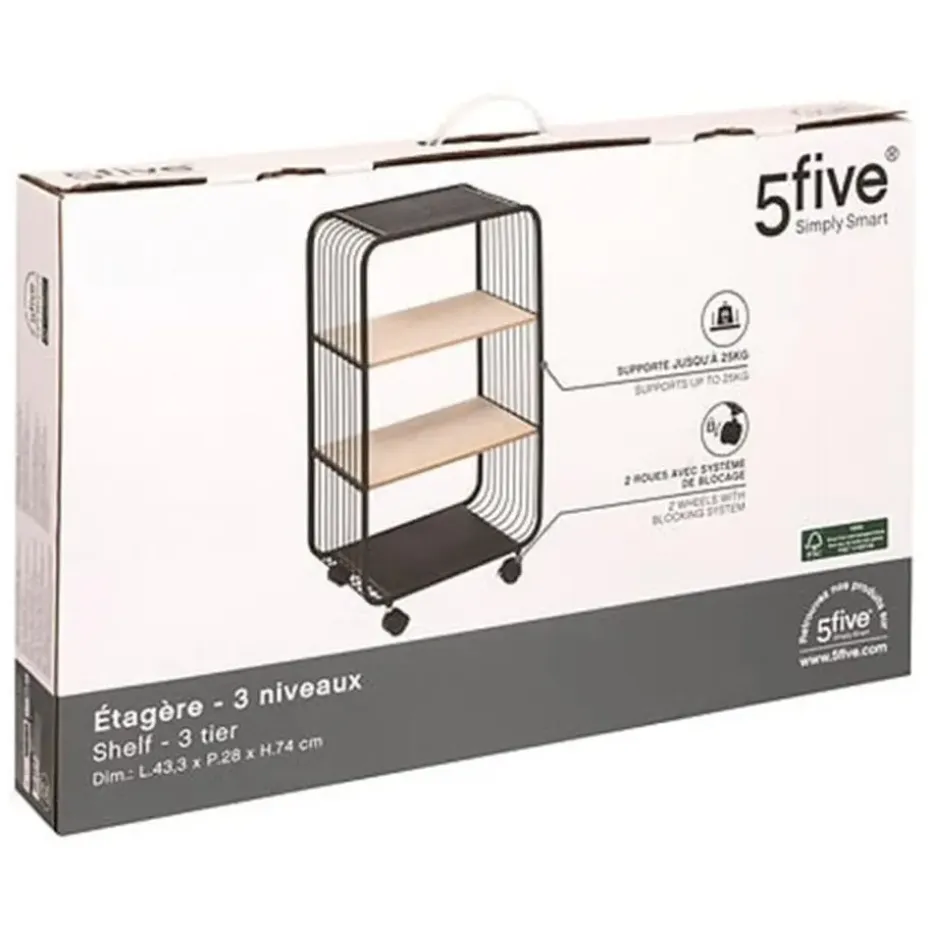 5Five Opbergrekje 3 laags met planken - metaal - 43 x 28 x 74 cm