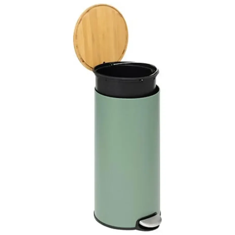 5Five Prullenbak/pedaalemmer Bamboe - groen - 30L - 60 cm