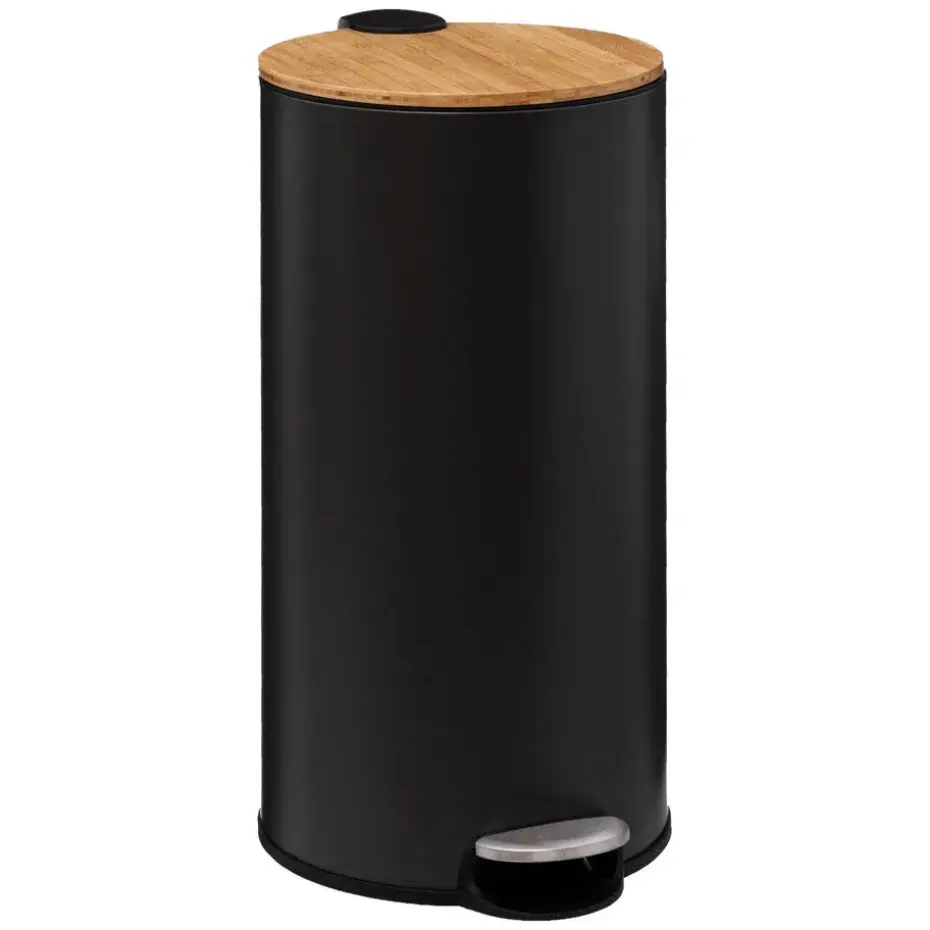 5Five Prullenbak/pedaalemmer Bamboe - zwart - 30L - 38 x 29 x 60 cm