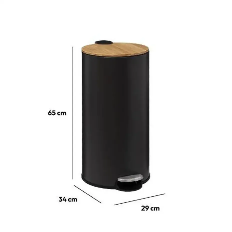 5Five Prullenbak/pedaalemmer Bamboe - zwart - 30L - 38 x 29 x 60 cm
