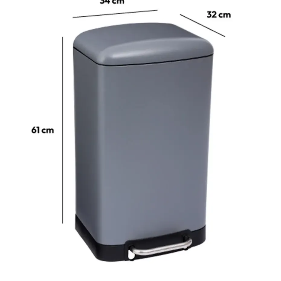 5Five Prullenbak/pedaalemmer - grijs - metaal - 30 liter - 34 x 61 cm