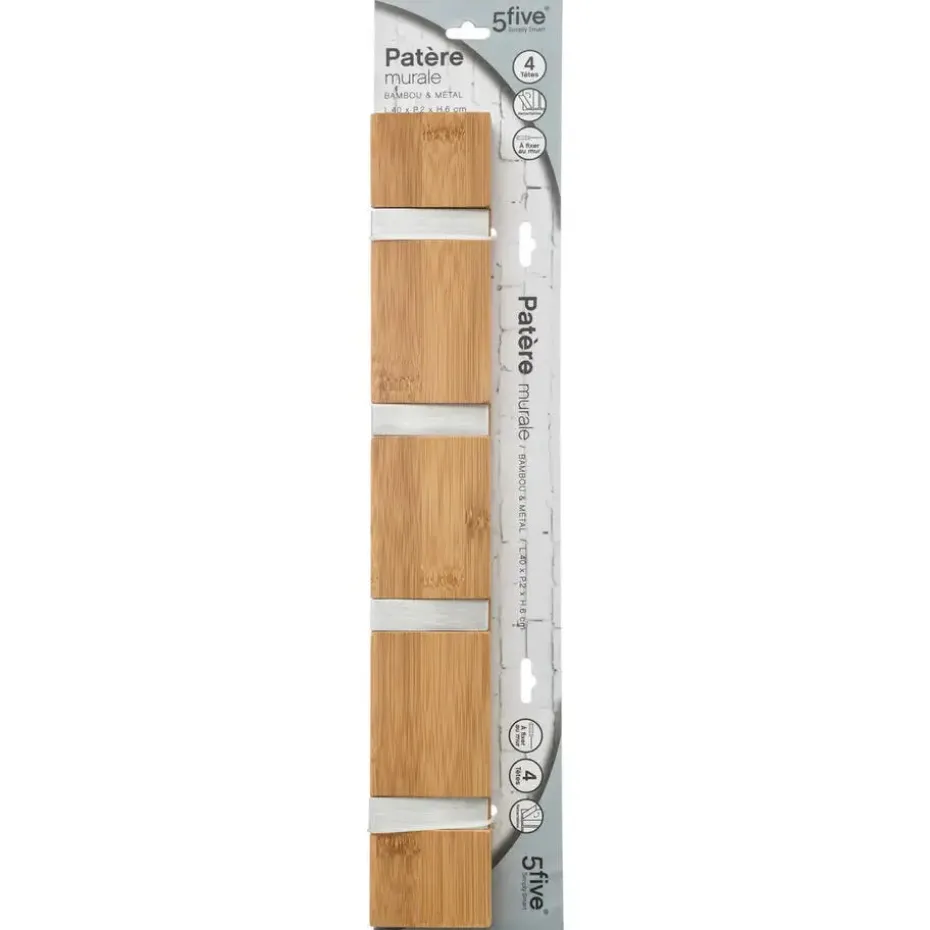 5Five Wandkapstok - lichtbruin - 4x ophanghaken - B40 cm