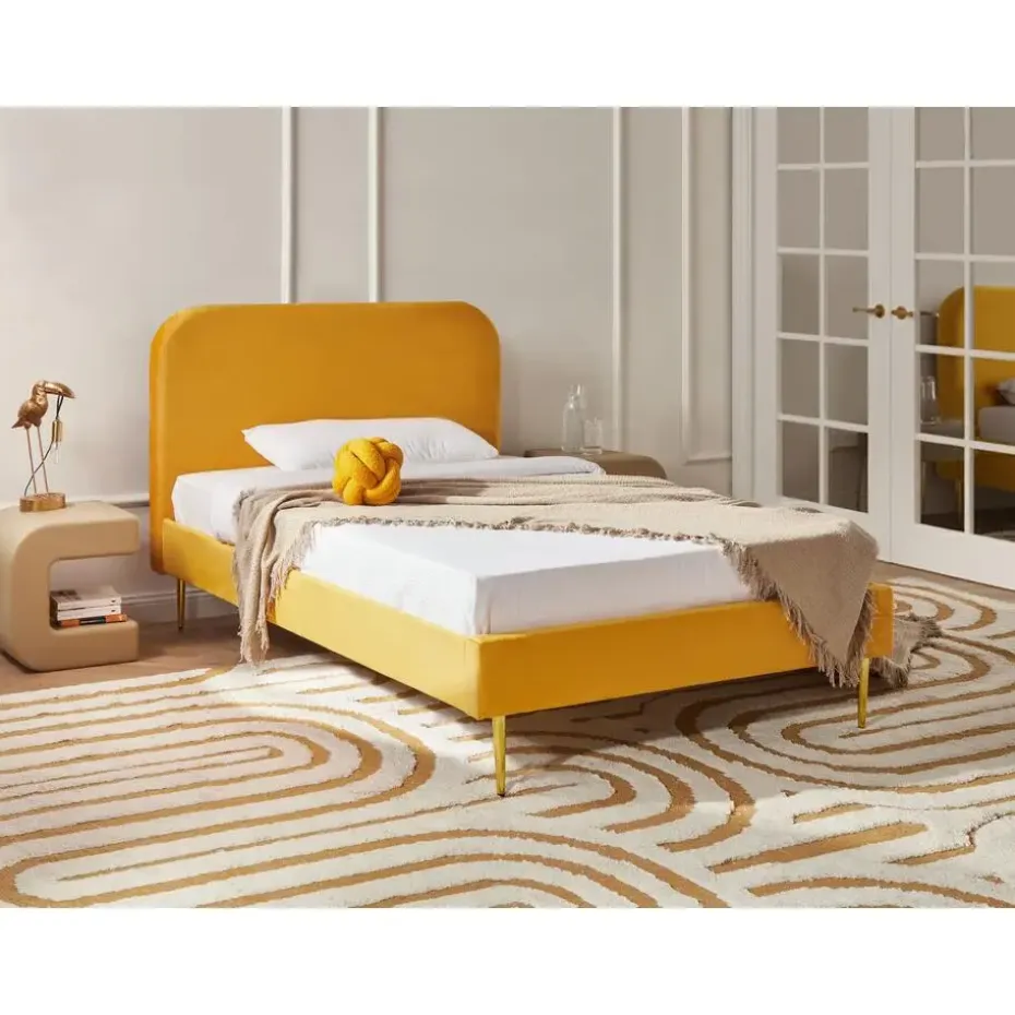 FLAYAT - Eenpersoonsbed - Geel - 120 x 200 cm - Fluweel