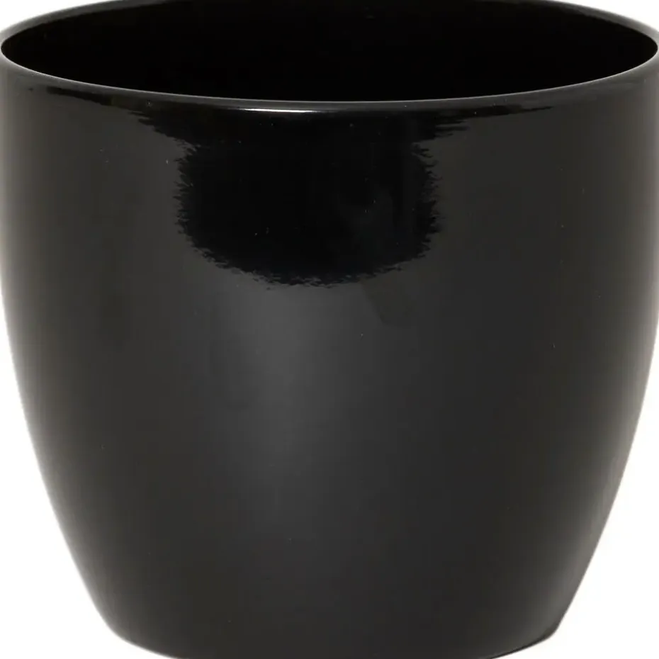 Floran Bloempot/plantenpot Boule - zwart - keramiek - 25 x 22 cm