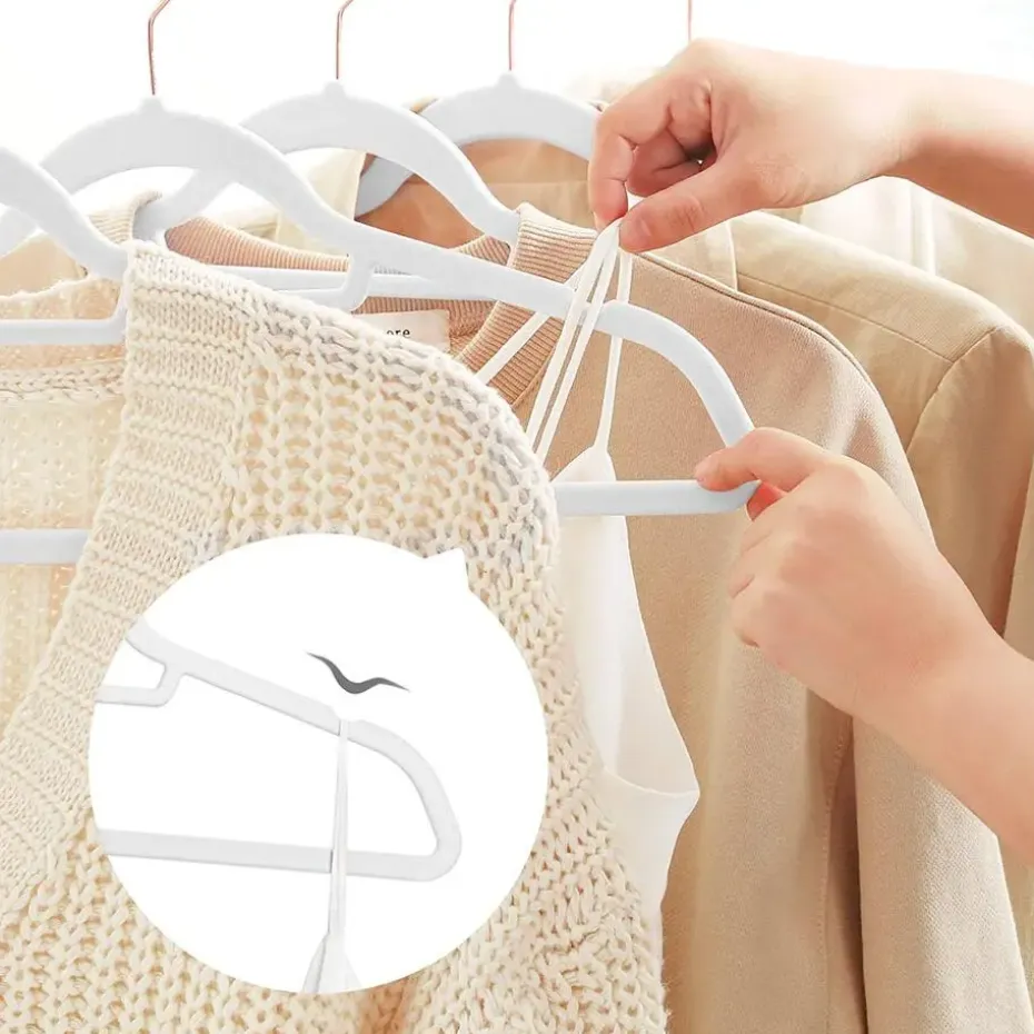 Fluwelen kledinghangers, Set van 50, Antislip, Wit en Rosé Goud