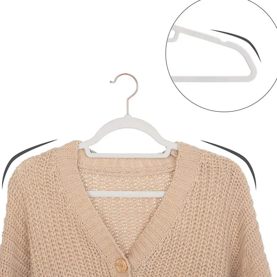 Fluwelen kledinghangers, Set van 50, Antislip, Wit en Rosé Goud