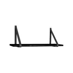 Forno zwarte wandplank met leren riemen.